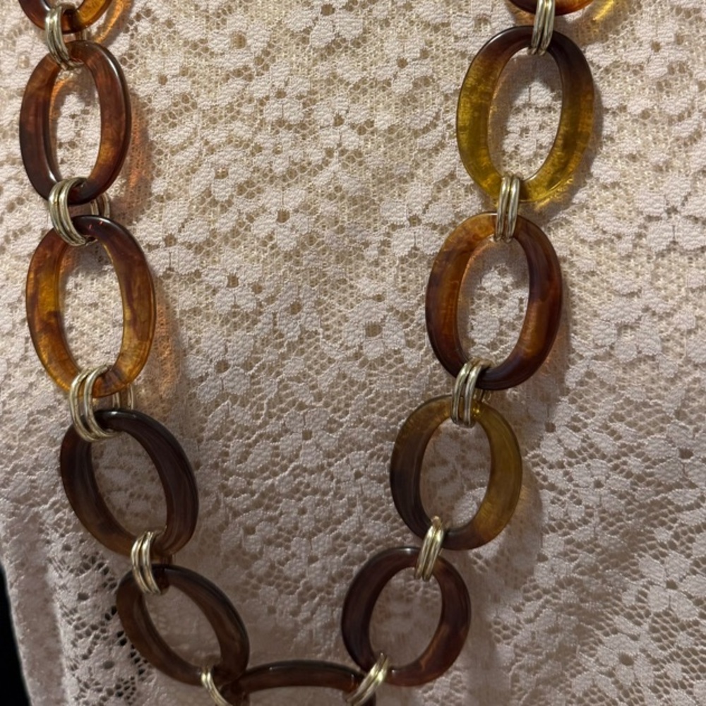 Brown Statement Necklace with Large Links and Smooth Glossy Finish